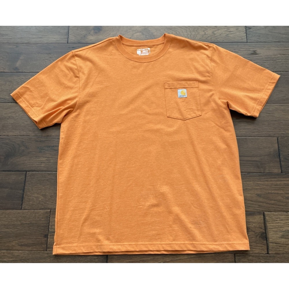 Carhartt Shirt Mens L Orange Loose Fit Crew Neck Short Sleeve Pocket Workwear